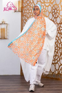 Scarf with Islamic style in turquoise and orange