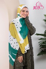 Scarf printed in olive green and white