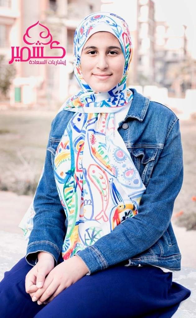  Scarf with blue fish design on white background