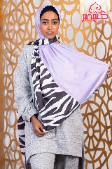 Satin zebra print scarf in white and black with lavender