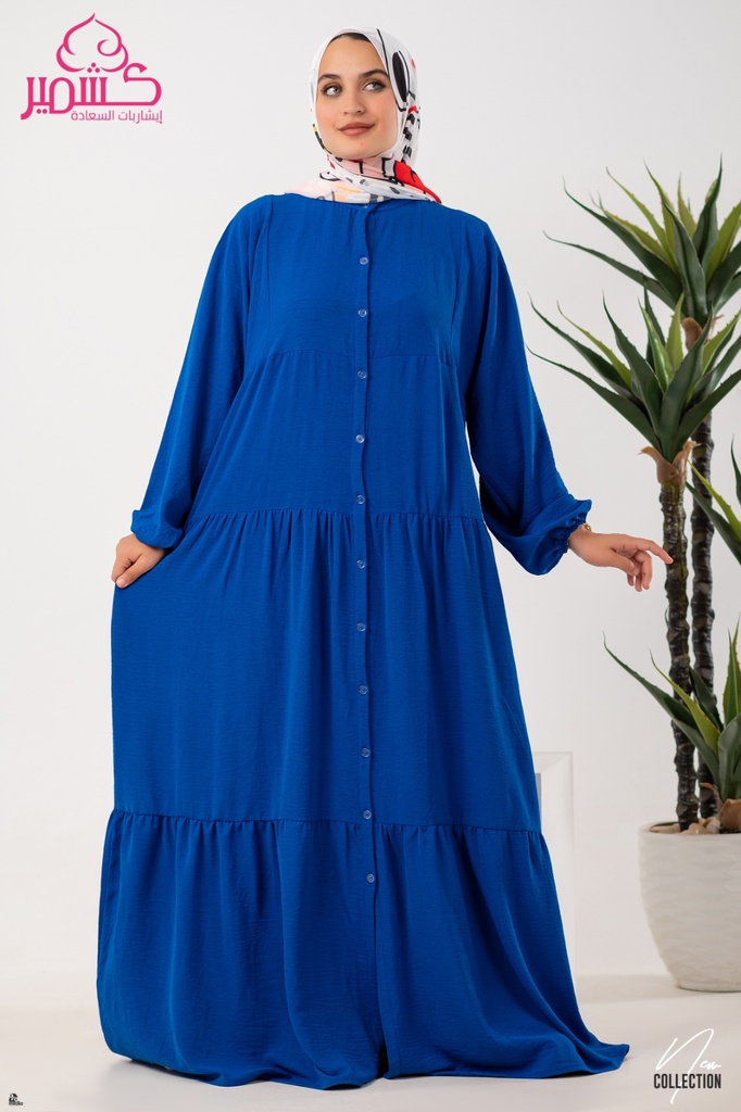 Blue Long Dress Button Front