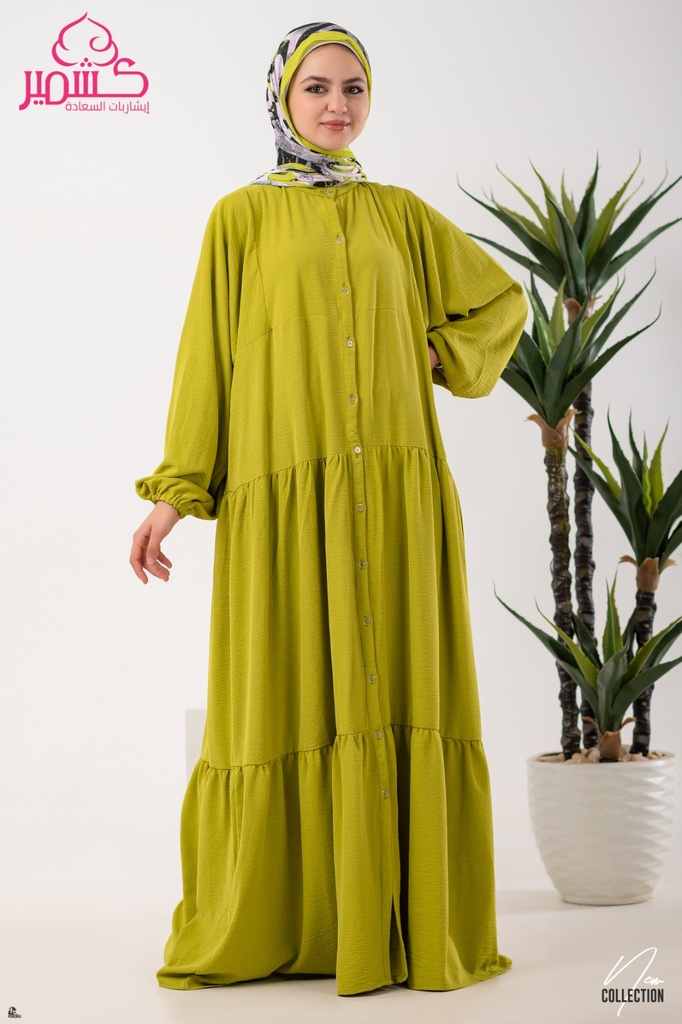 Pistachio Long Dress Button Front