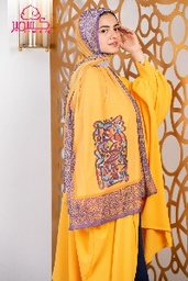 Scarf with Arabic calligraphy in mustard and mauve