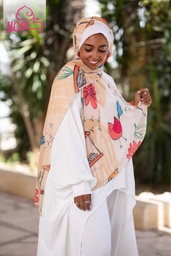 Beige scarf with multiple illustrations