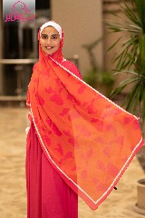 Scarf printed with orange in red and white borders