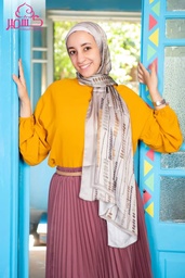 Satin scarf printed in gray and café colors