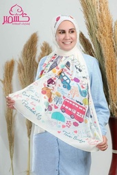 Scarf with London themed drawings on an off white background