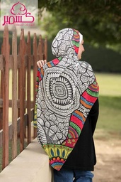  Scarf with artistic drawings in black and white