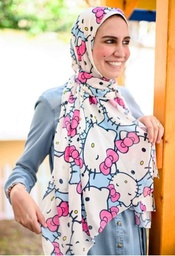 Scarf with pink kitty on a baby blue background