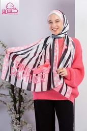  Pink panther striped scarf in white and black with pink